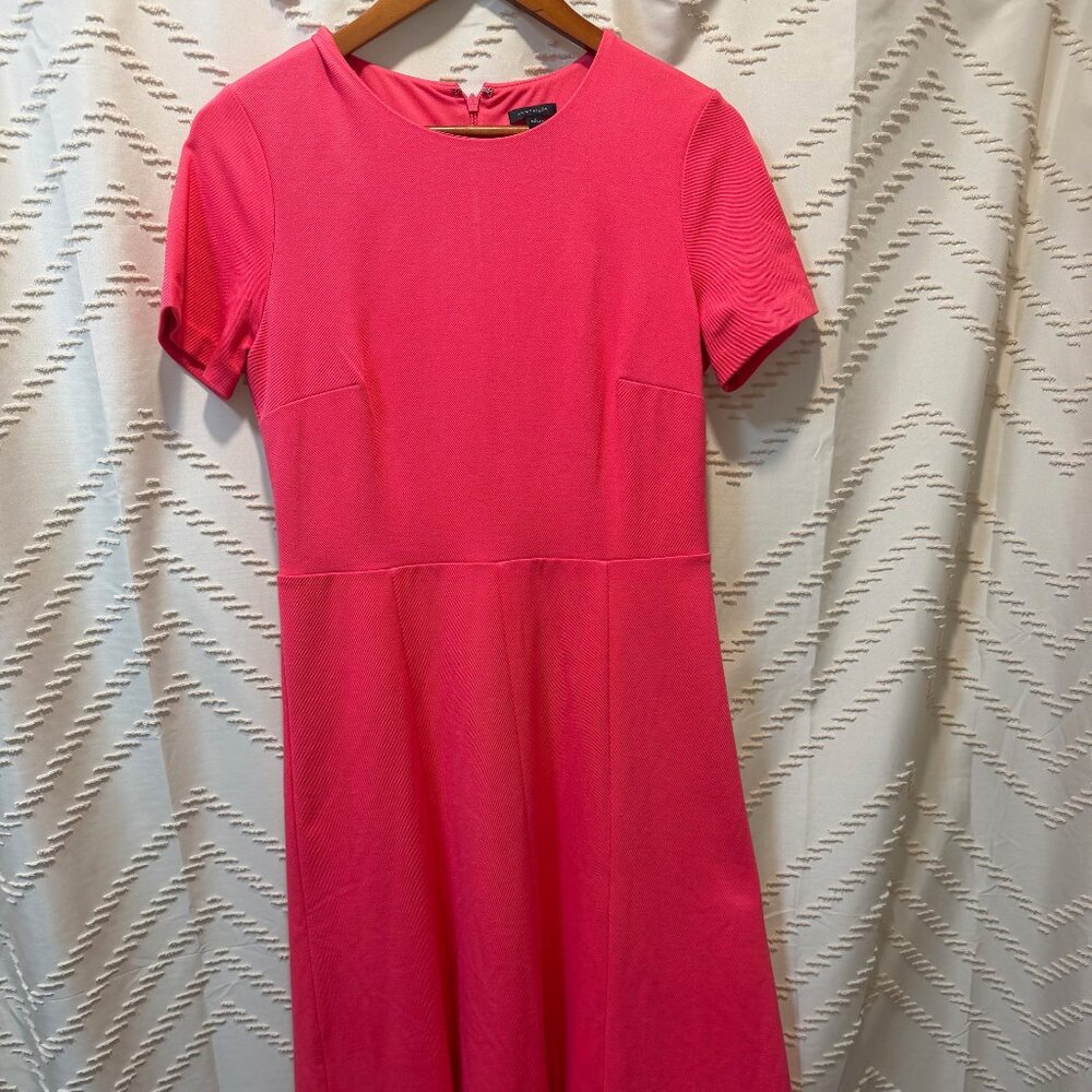 Ann Taylor Coral Pink Dress Size 8 Empire Waist Short Sleeve Career